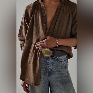 We the Free Summer Daydreamer Espresso Tunic Top Large